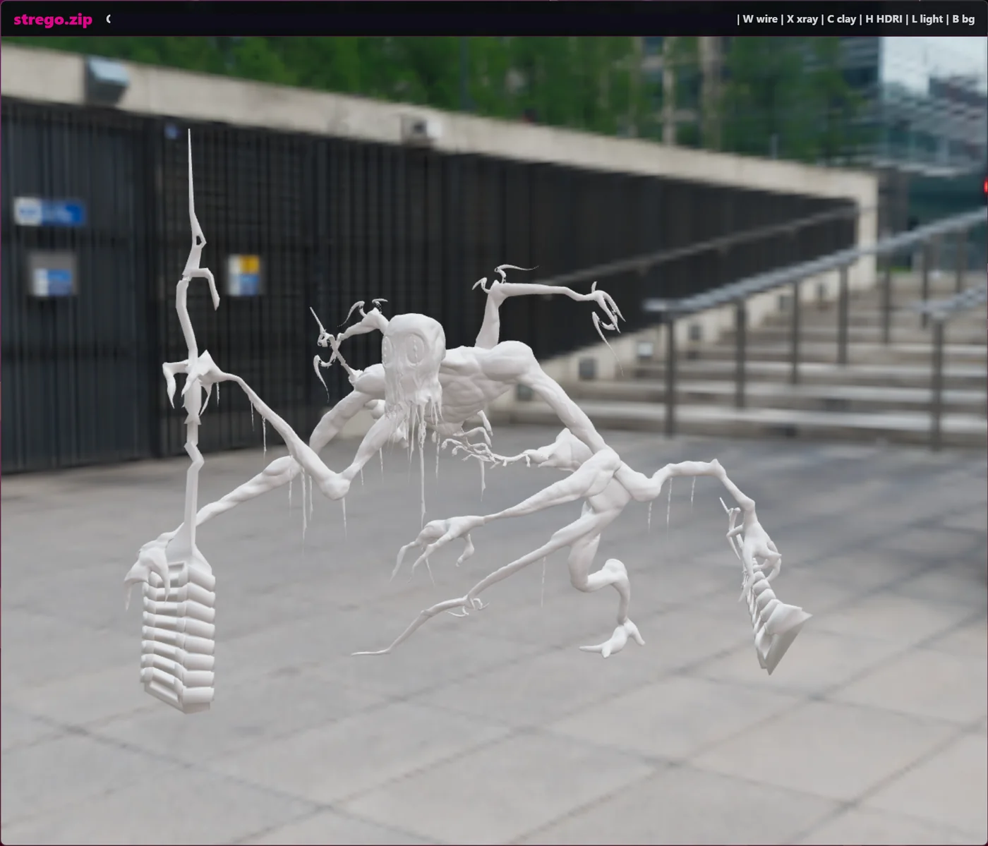 The same character model shown in clay mode for checking the model shape without textures.