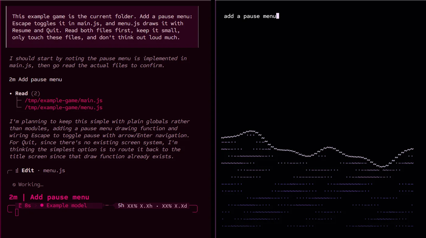 An agent working in one r7-Shell window, next to the launch screen in another.